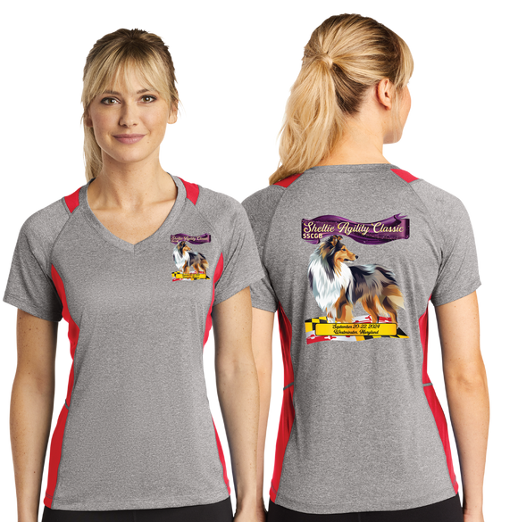 SAC24/Sport Tek Ladies Heather Colorblock Contender VNeck Tee/LST361